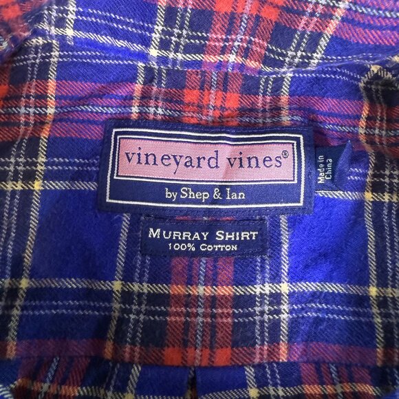 Vineyard Vines Murray Shirt Men's XL Flannel Red Blue Plaid Button Down E455 - Picture 5 of 11